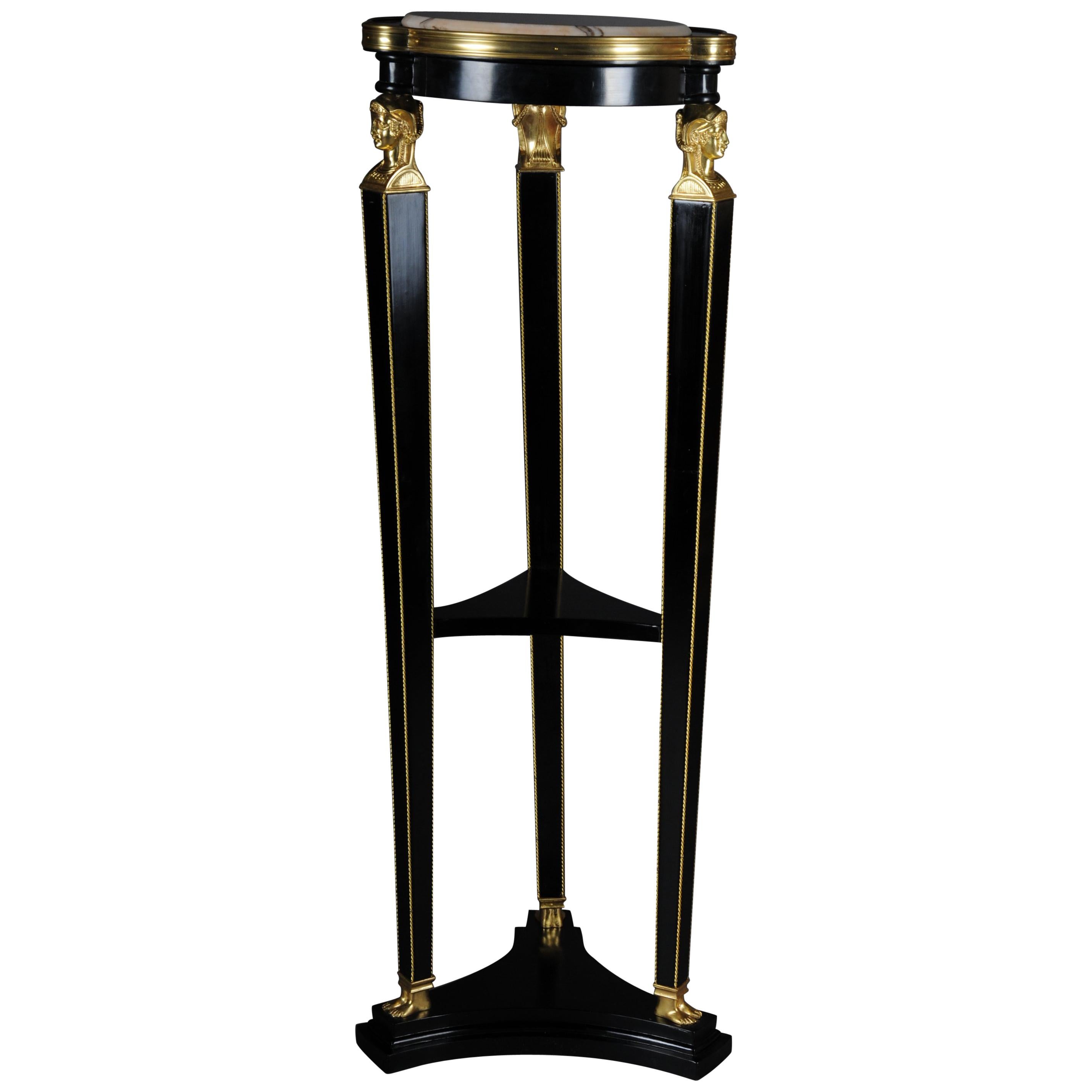 Classic Ebonized Karyadite Pillar / Pedestal in Empire Style, black gold For Sale
