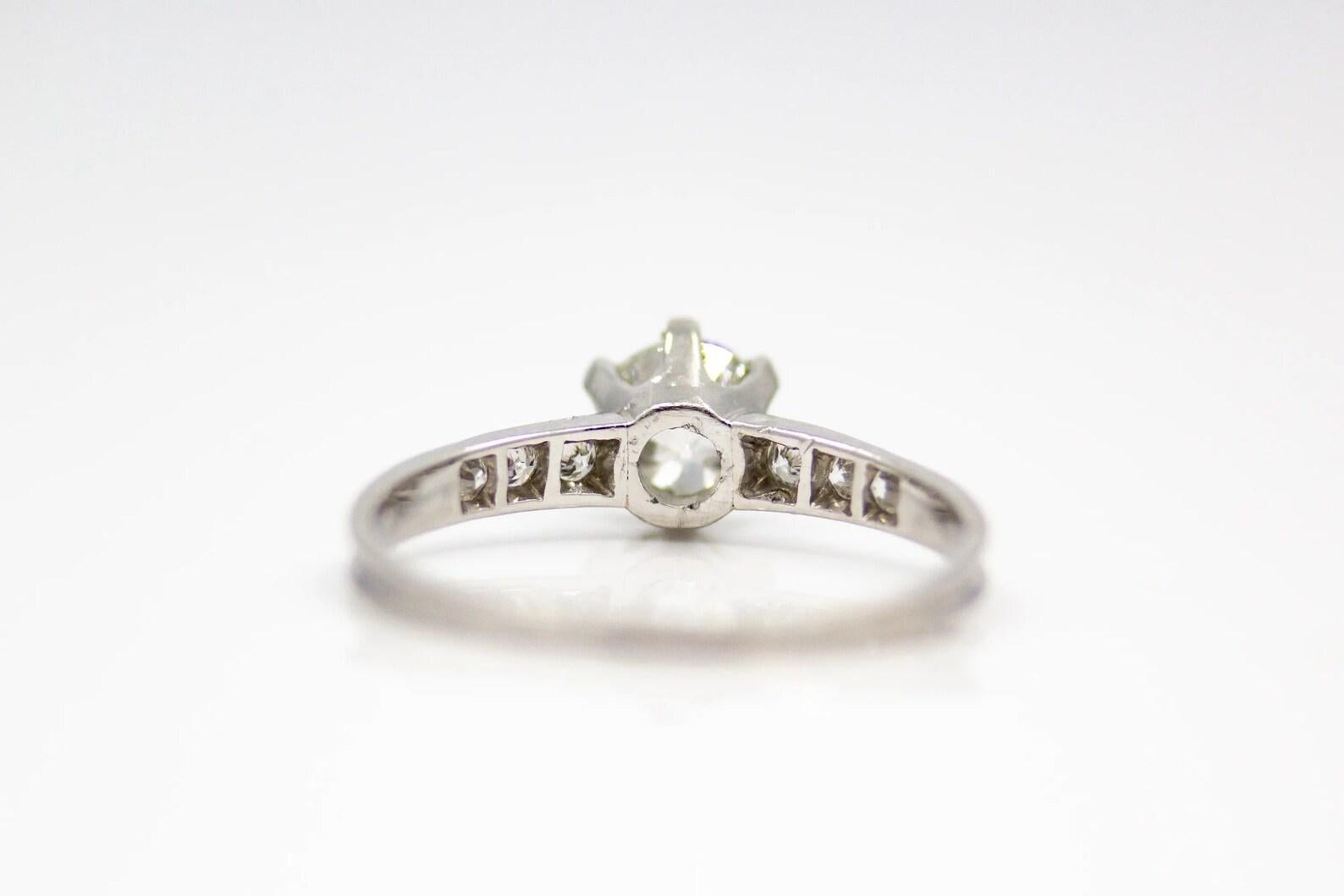 Classic Edwardian 0.78ct Old Mine Diamond Engagement Ring in Platinum In Good Condition For Sale In Boston, MA