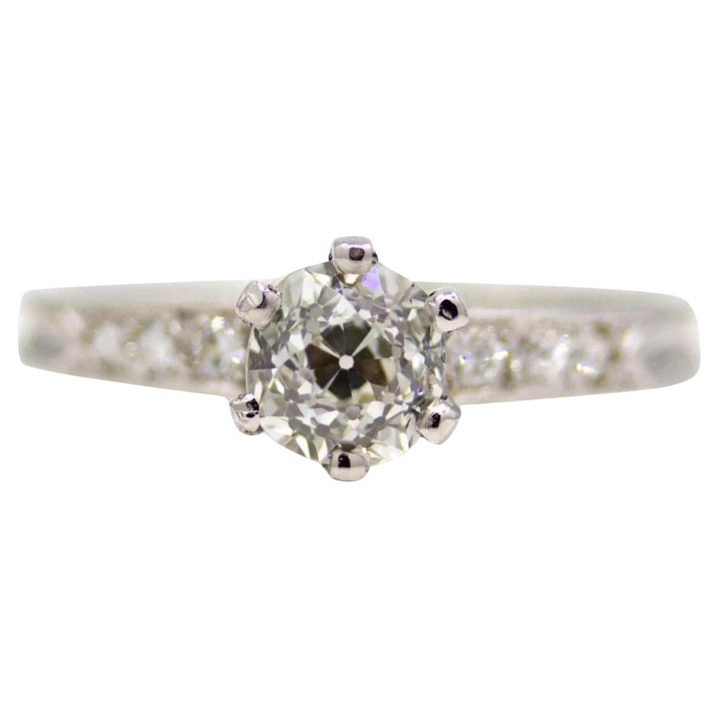 Classic Edwardian 0.78ct Old Mine Diamond Engagement Ring in Platinum For Sale