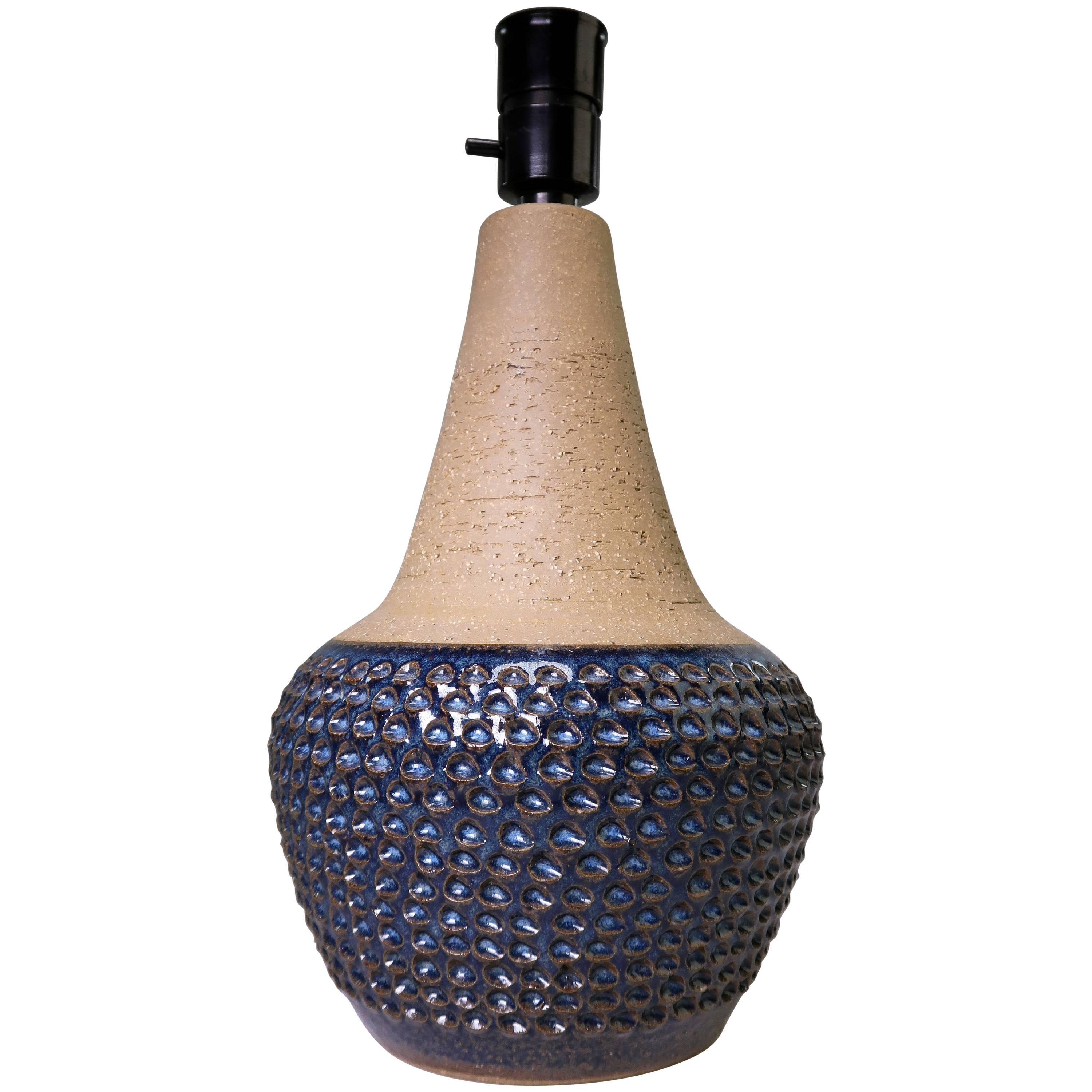 Einar Johansen Hand-Sculpted Deep Blue Waves Stoneware Lamp, 1960s For Sale