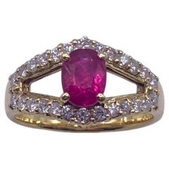Klassischer & eleganter Bochic 18 Gelbgold Cluster Diamant & Rosa Saphir Ring 