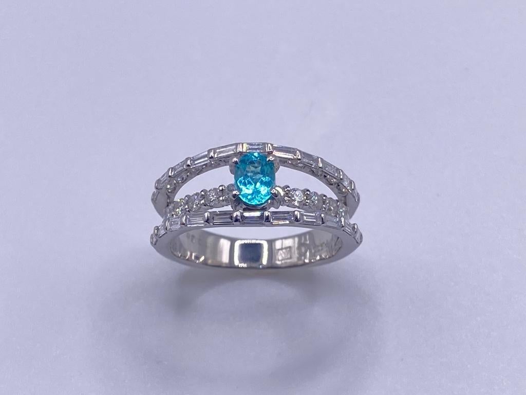 Brilliant Cut Classic & Elegant Bochic Platinum Cluster Diamond & Blue Paraiba Ring  For Sale