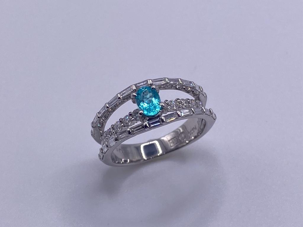 Classic & Elegant Bochic Platinum Cluster Diamond & Blue Paraiba Ring  In New Condition For Sale In New York, NY