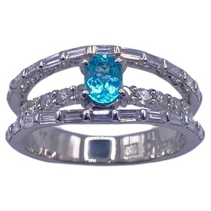 Classic & Elegant Bochic Platinum Cluster Diamond & Blue Paraiba Ring  For Sale