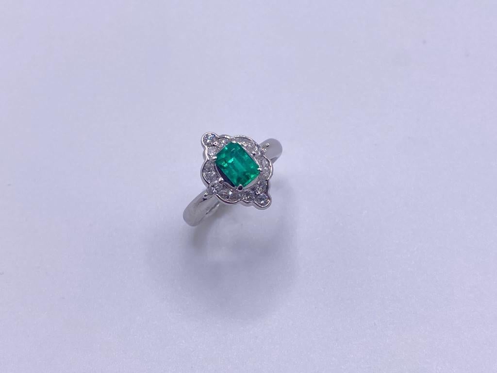 Contemporary Classic & Elegant Bochic Platinum Cluster Diamond & Colombian Emerald Ring 