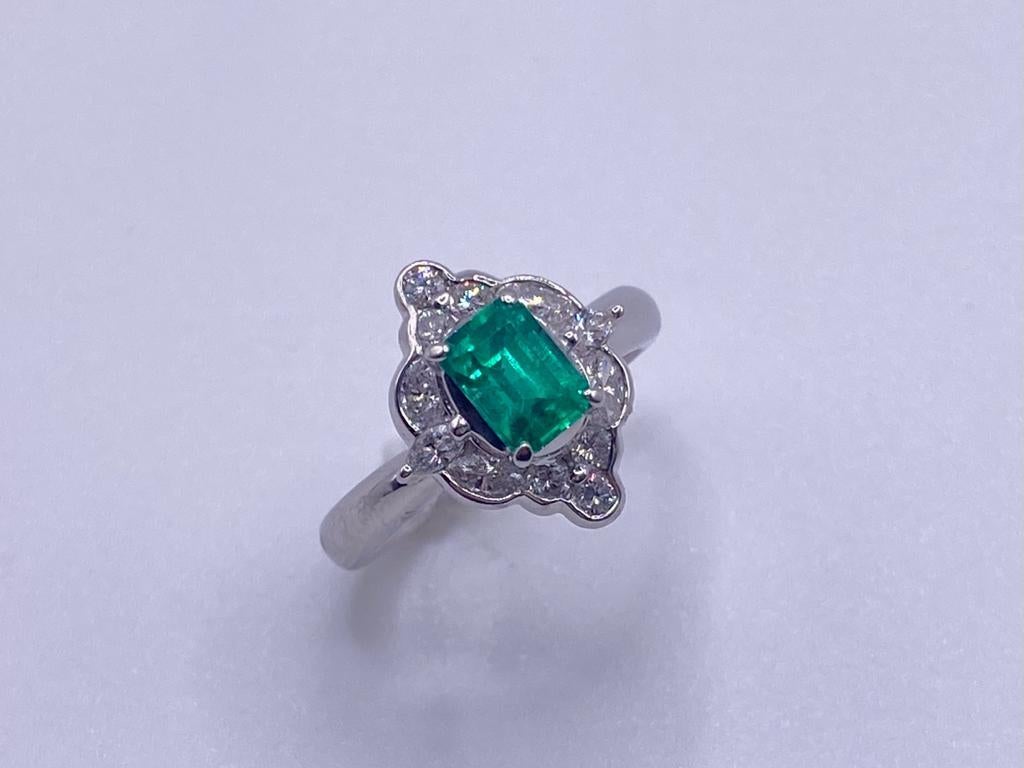 Classic & Elegant Bochic Platinum Cluster Diamond & Colombian Emerald Ring  In New Condition In New York, NY