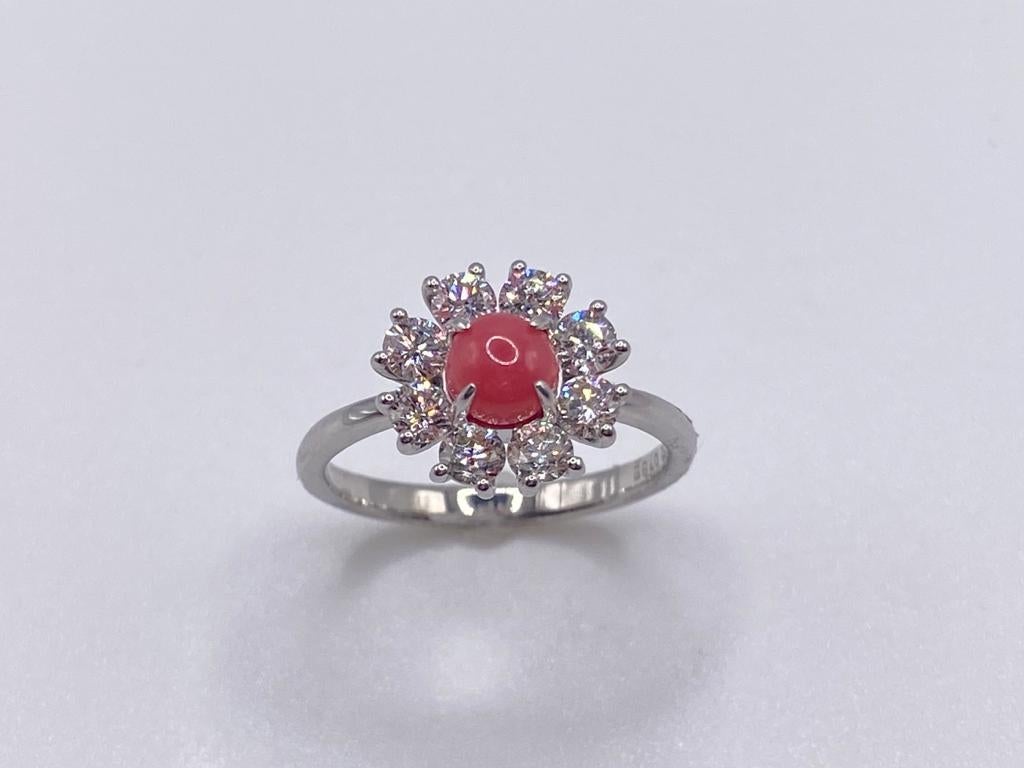 British Colonial Classic & Elegant Bochic Platinum Cluster Diamond & Pink Conch Pearl Ring  For Sale