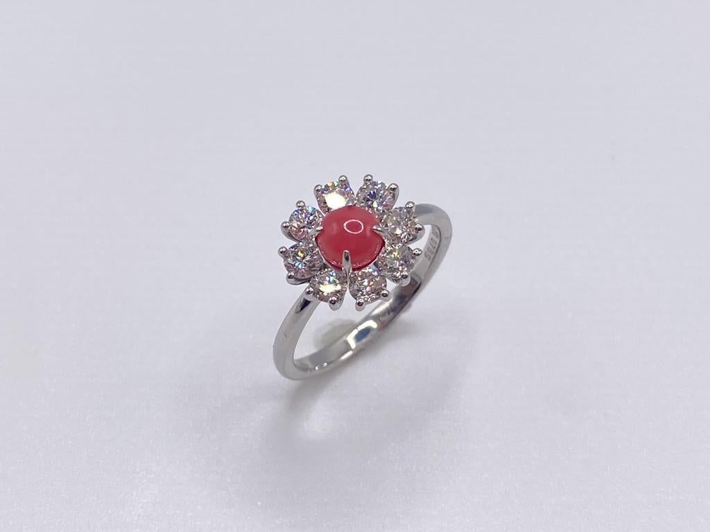 Classic & Elegant Bochic Platin Cluster Diamant & Rosa Muschel Perlen Ring (Brillantschliff) im Angebot