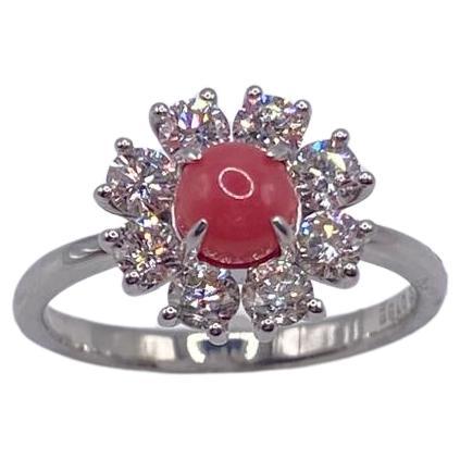 Classic & Elegant Bochic Platinum Cluster Diamond & Pink Conch Pearl Ring 