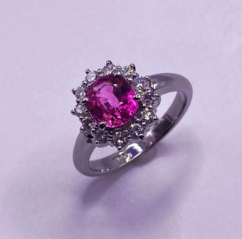 Early Victorian Classic & Elegant Bochic Platinum Cluster Retro Diamond & Pink Sapphire Ring  For Sale