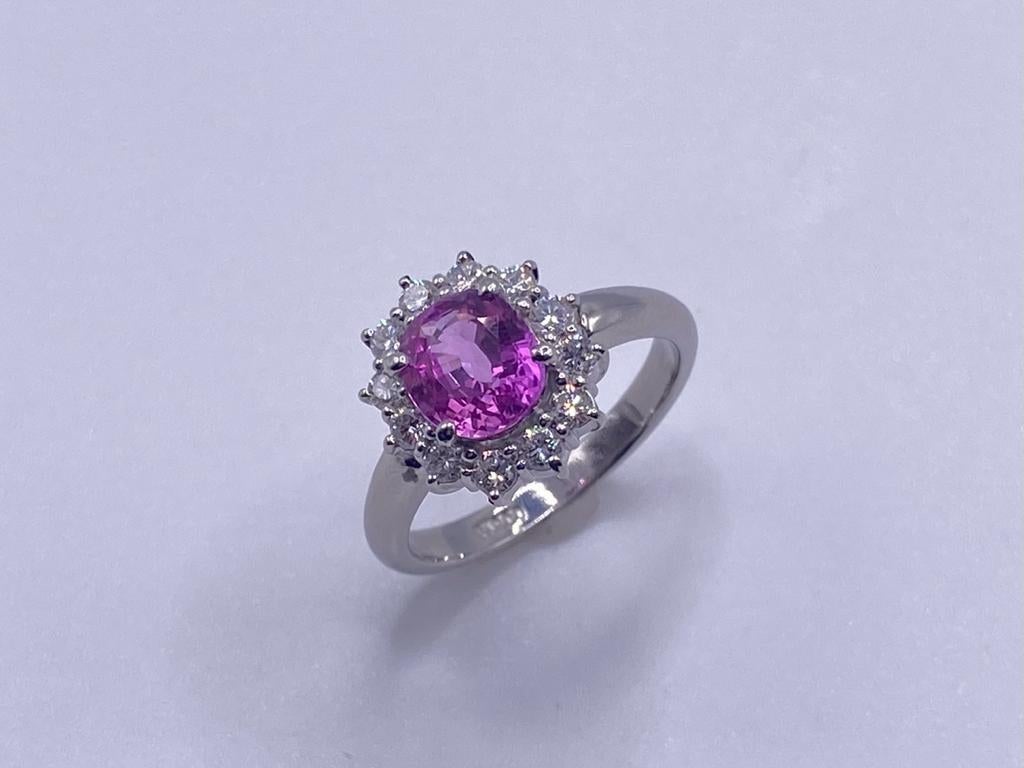 Brilliant Cut Classic & Elegant Bochic Platinum Cluster Retro Diamond & Pink Sapphire Ring  For Sale