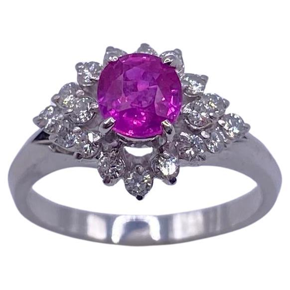 Classic & Elegant Bochic Platinum Cluster Diamond & Pink Sapphire Ring  For Sale