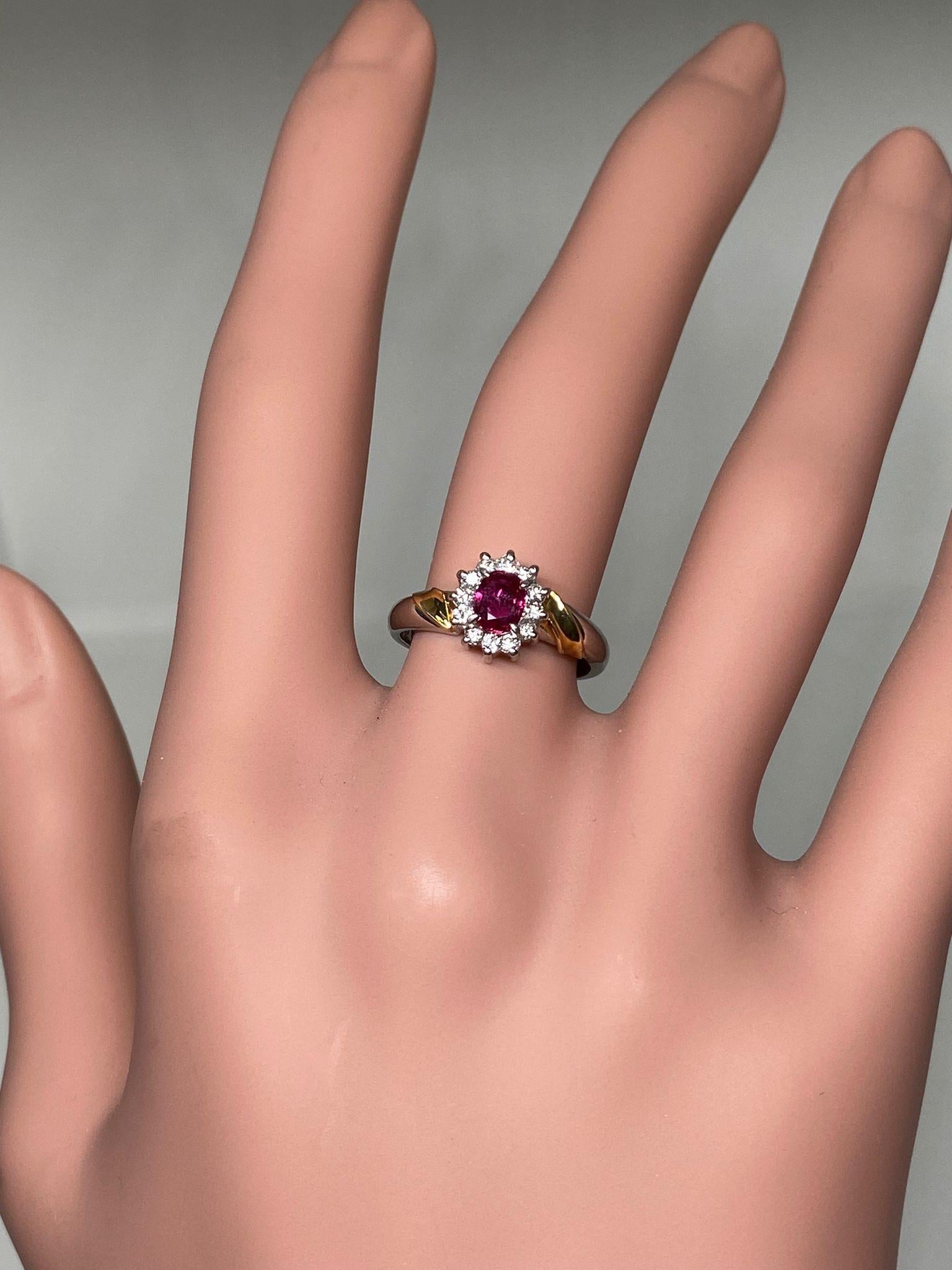 Women's Classic & Elegant Bochic Platinum Cluster Diamond & Red Ruby Ring  For Sale