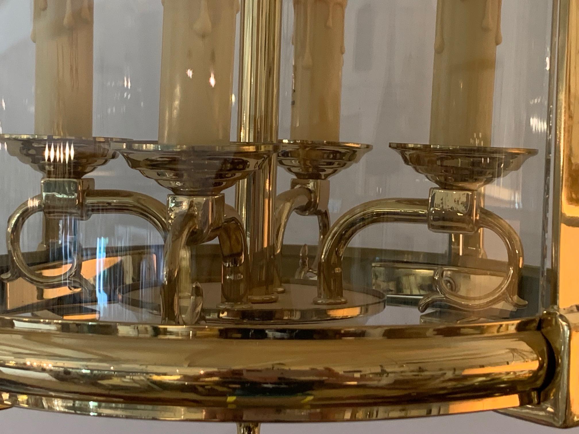 American Classic Elegant Cast Brass & Glass Lantern Chandelier For Sale