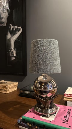 Classic Elegant Round Pewter and Chrome Table Lamp, 1930s Swedish Art Deco