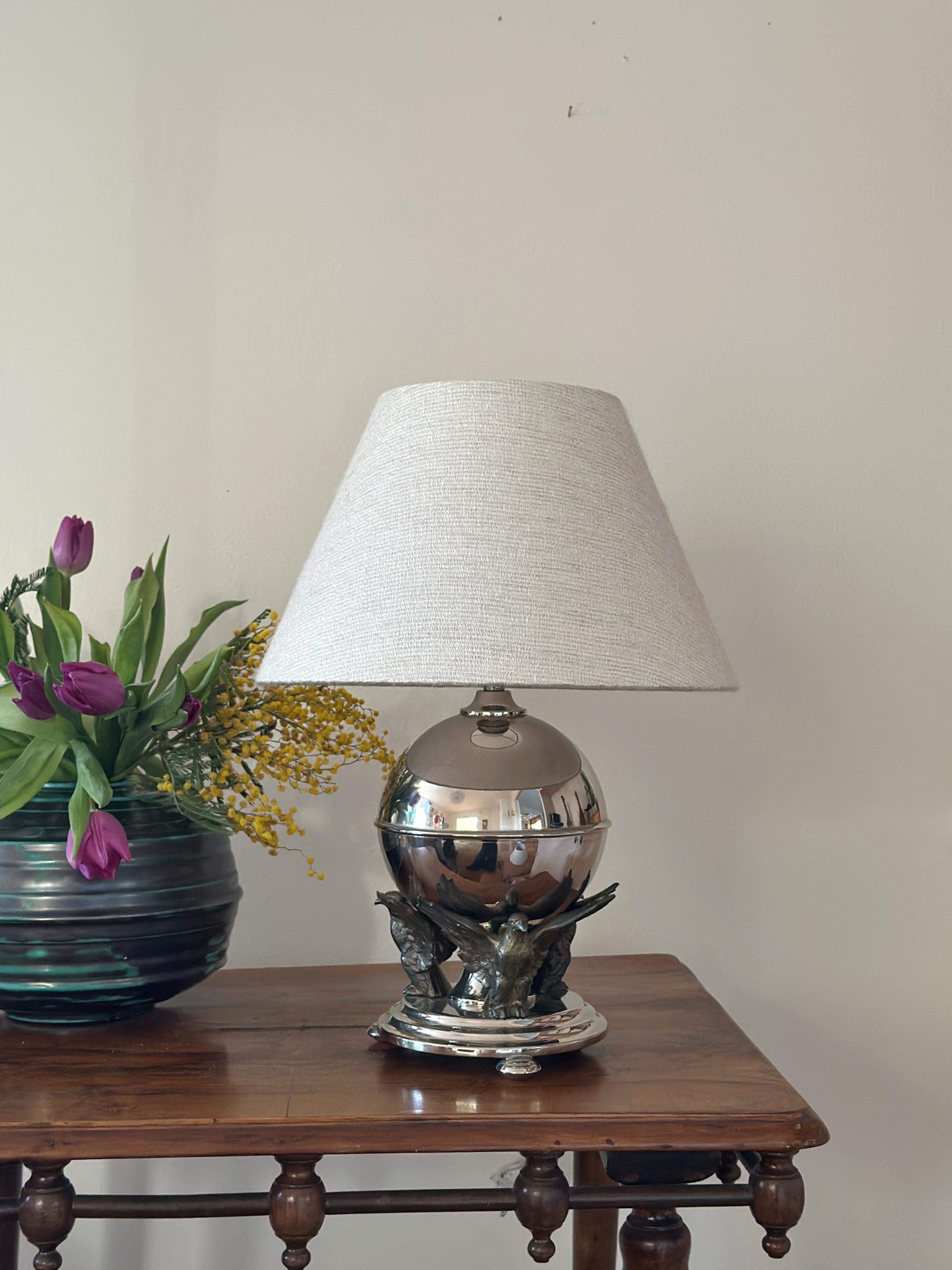 Classic Elegant Round Pewter and Chrome Table Lamp, 1930s Swedish Art Deco In Good Condition For Sale In Bromma, SE