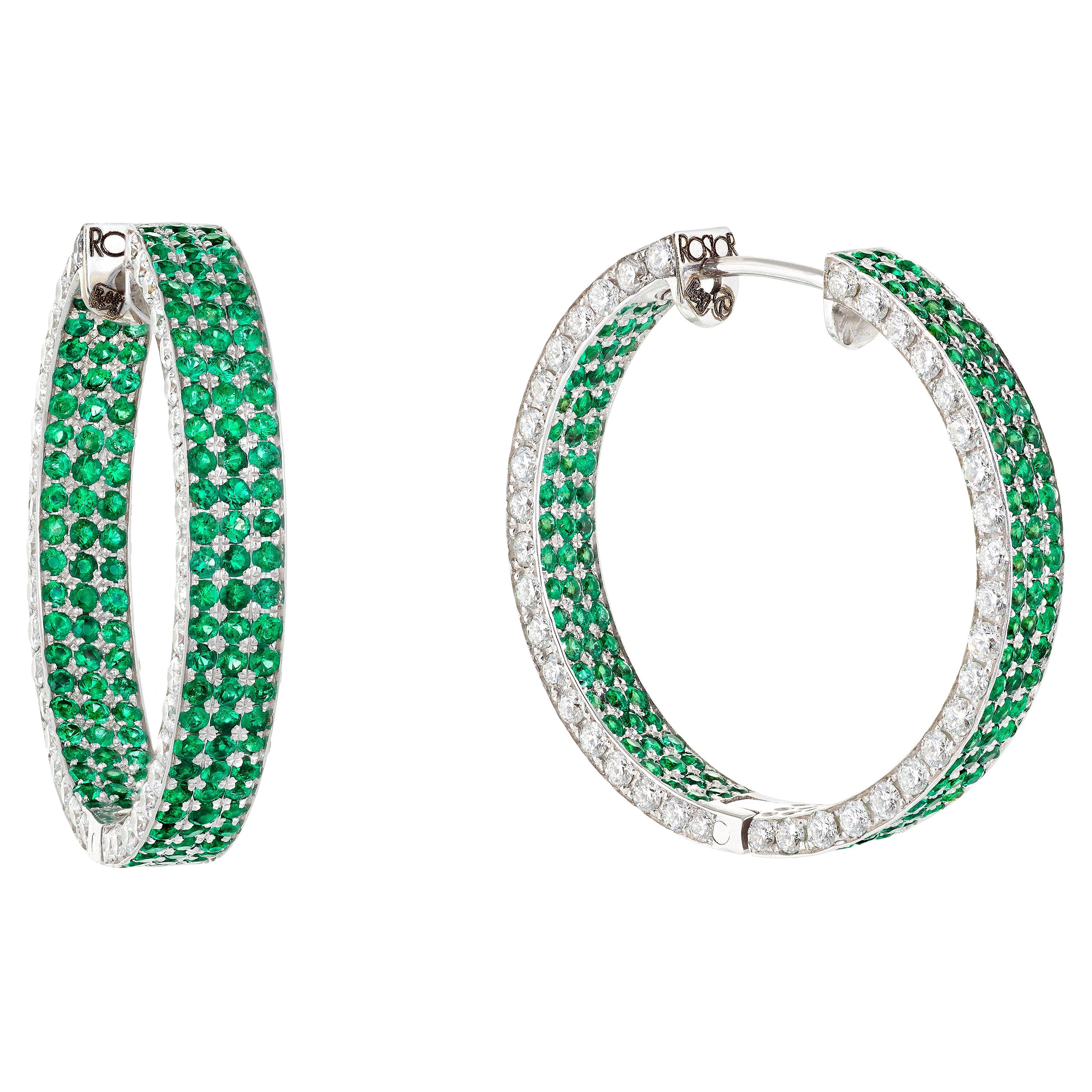 Rosior Emerald and Diamond "Hoop" Earrings set in White Gold