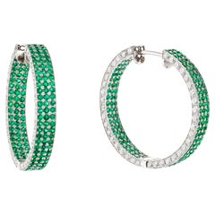 Rosior Emerald and Diamond "Hoop" Earrings set in White Gold