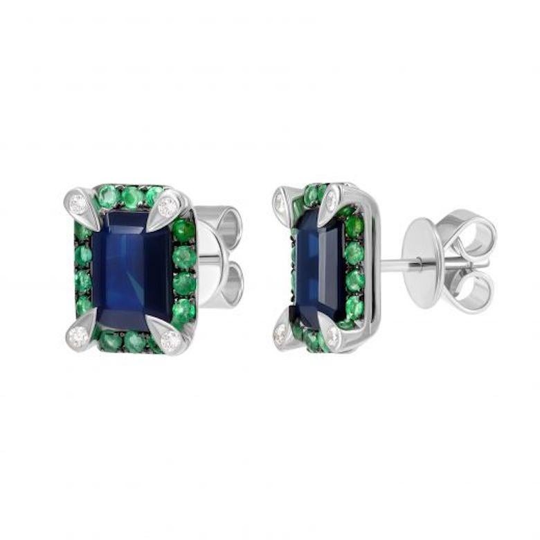 Im Angebot: Klassischer Weißgold-Ring mit Smaragd, blauem Saphir und weißem Diamant für Sie () 2