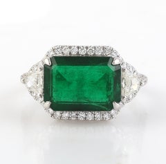 Classic Emerald Cut Emerald and Fancy Cut Diamond Set in 18K White Gold