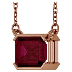 Classic Emerald-Cut Solitaire Pendant Necklace Natural Red spinel Rose Gold