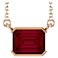 Classic Emerald-Cut Solitaire Pendant Necklace Natural Red spinel Rose Gold