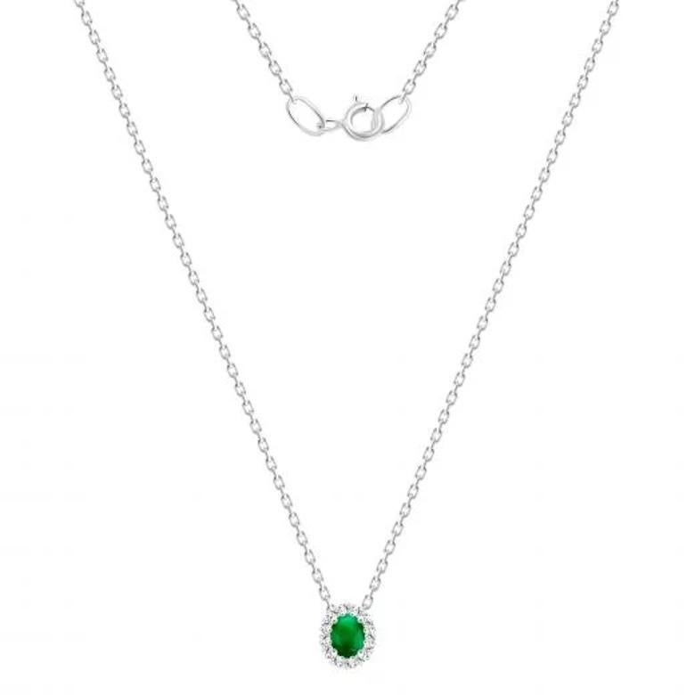 Women's Classic Emerald Diamond 14K White Gold Necklace for Her For Sale