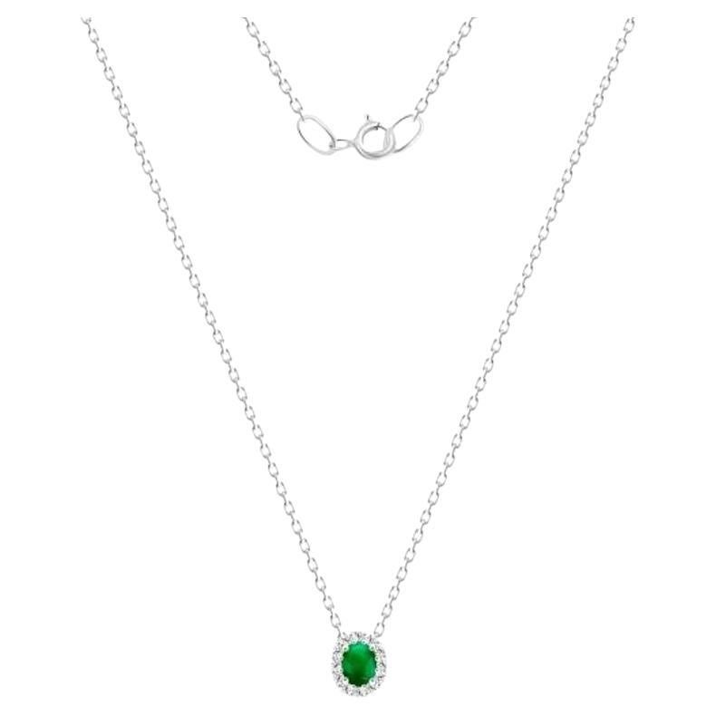 Classic Emerald Diamond 14K White Gold Necklace for Her For Sale