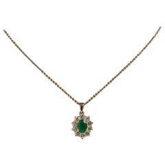 Classic Emerald 
Diamond Cluster Pendant, 9 Carat Yellow Gold / 0.86 Carat