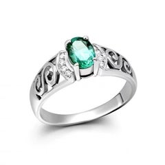 Classic Emerald Diamond White 14K Gold Ring  for Her