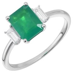 Anillo Clásico Esmeralda Diamante Blanco Oro 14K para Ella