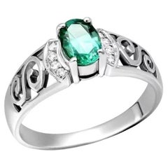 Classic Emerald Diamond White 14K Gold Ring  for Her