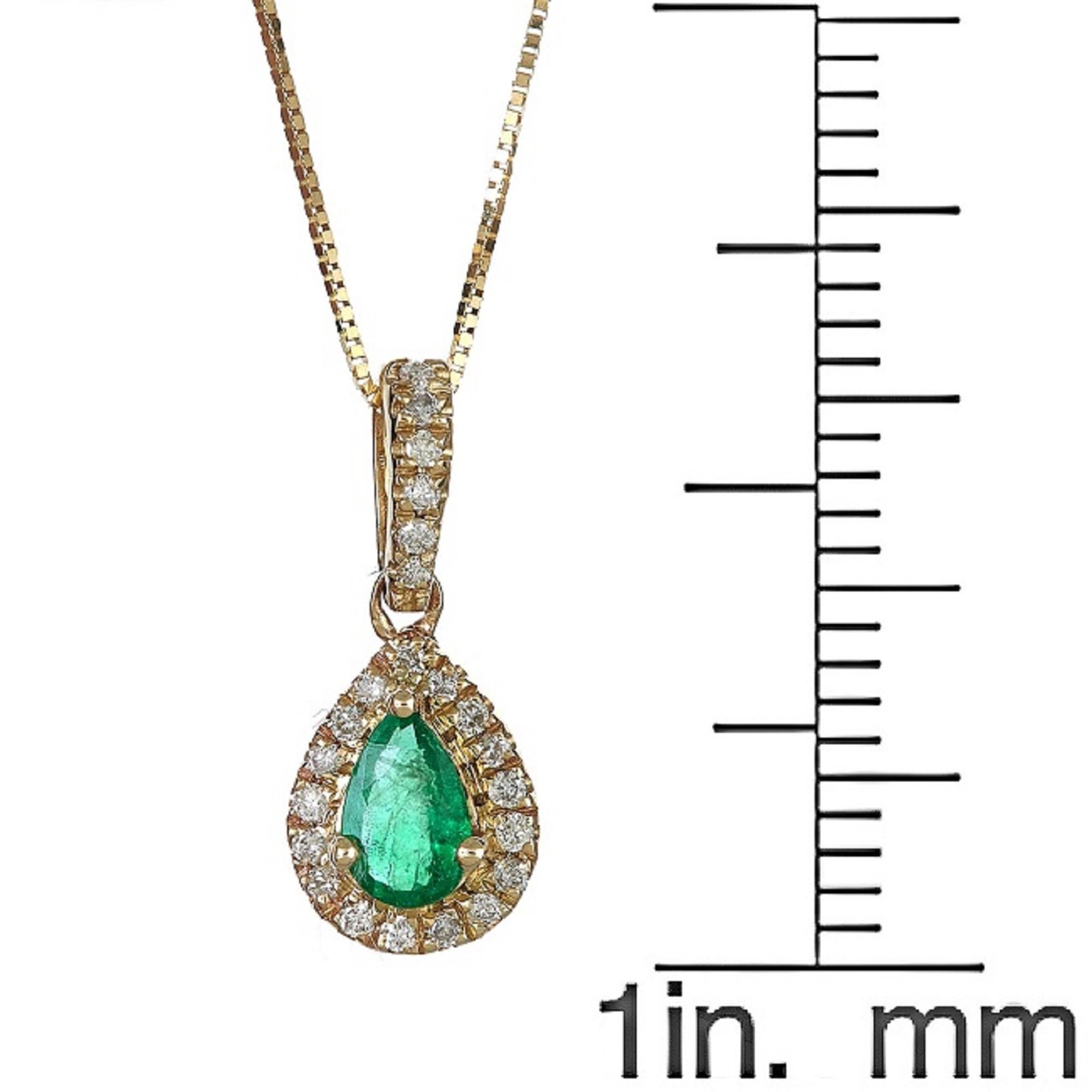 Klassischer klassischer Anhänger mit Smaragd im Birnenschliff und Diamanten aus 10K Gelbgold (Tropfenschliff)