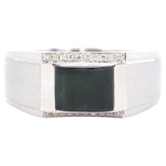 "Classic Emerald Style" Emerald Cut, Burmese Black Jadeite Jade Engagement Ring