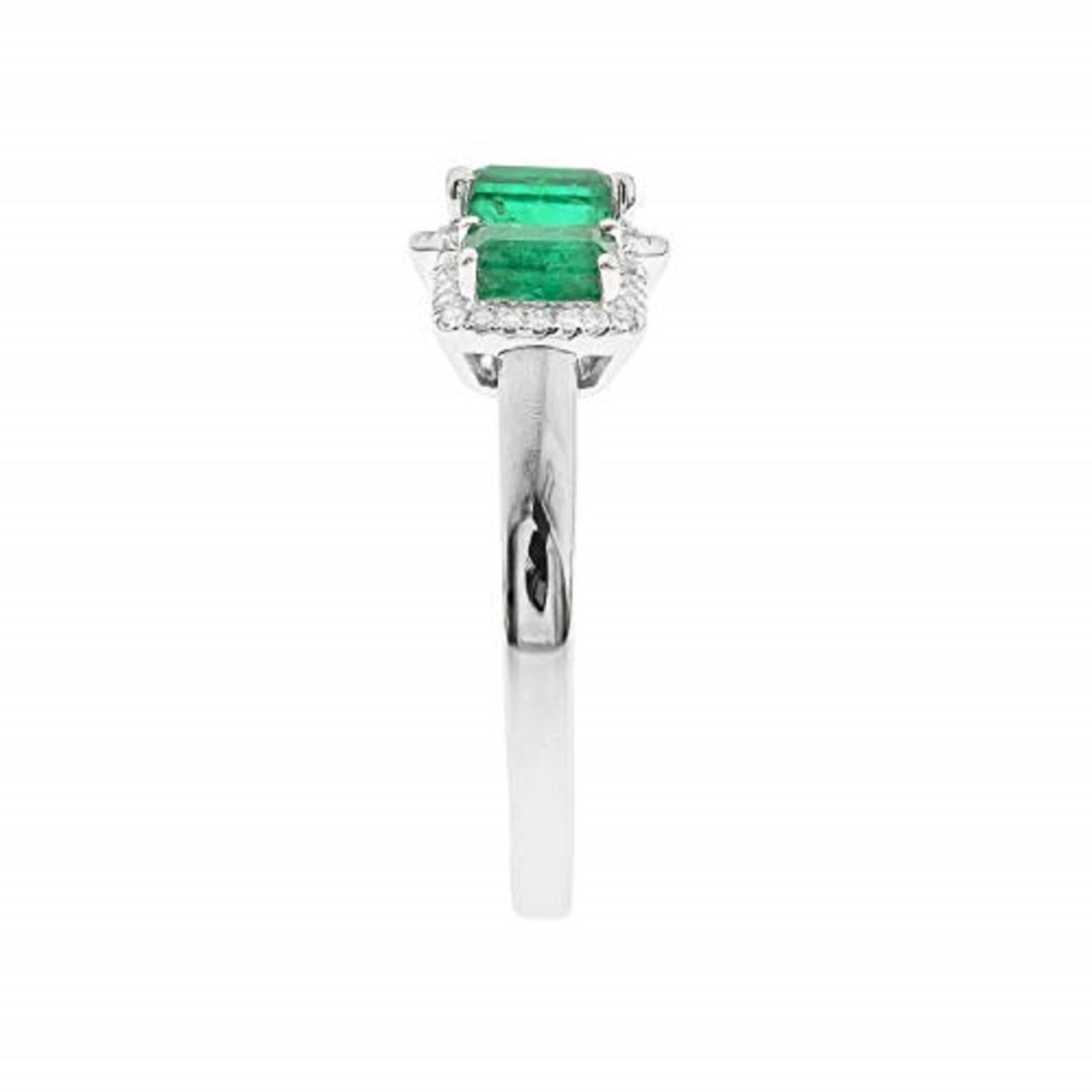 Art Deco Classic Emerald with Diamond Accents 10k White Gold Ring For Women/Girls For Sale