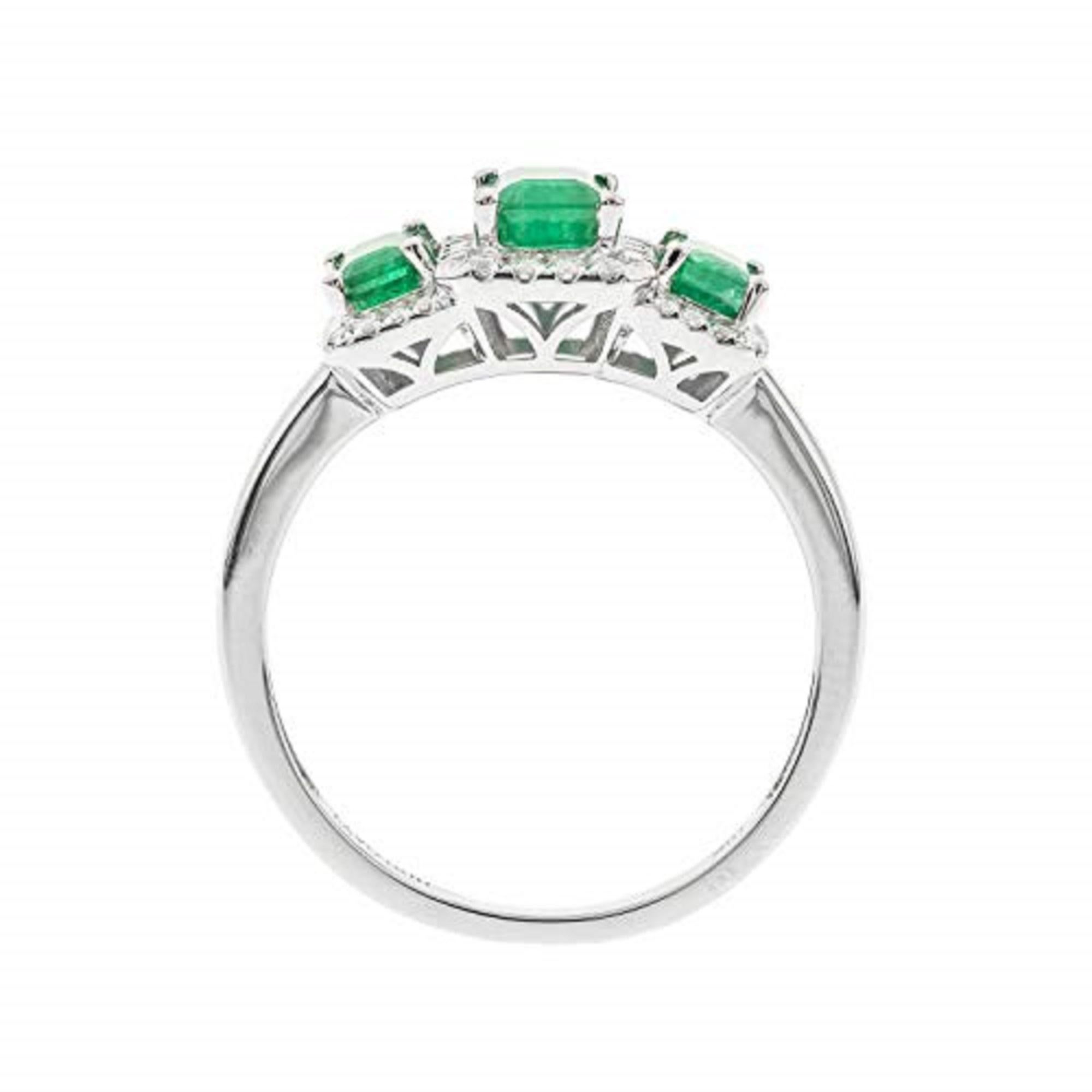 Emerald Cut Classic Emerald with Diamond Accents 10k White Gold Ring For Women/Girls For Sale