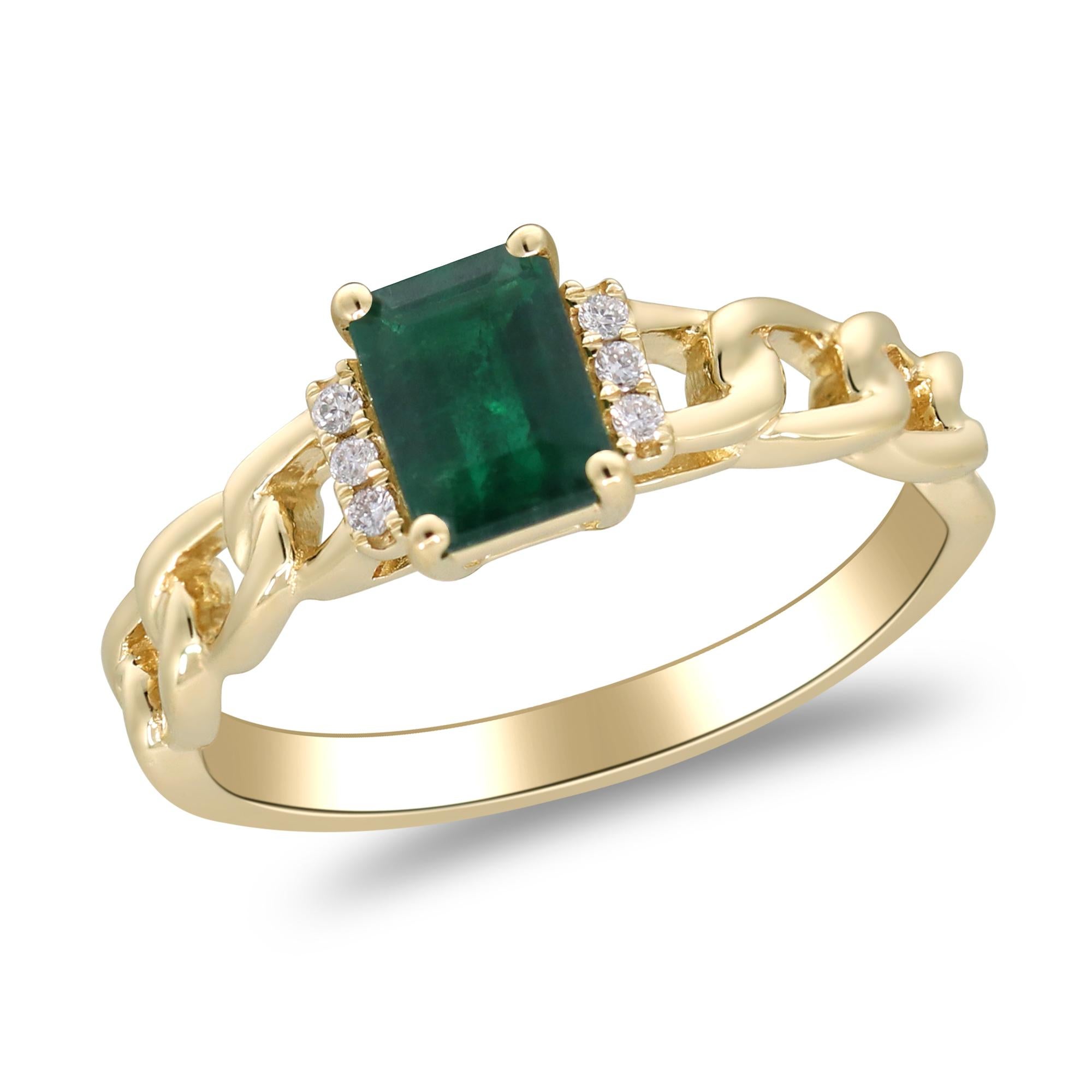 Art Deco Classic Emerald with Diamond Accents 14k Yellow Gold Ring For Women/Girls For Sale