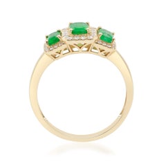 Classic Emerald with Diamond Accents 14k Yellow Gold Ring For Women/Girls
