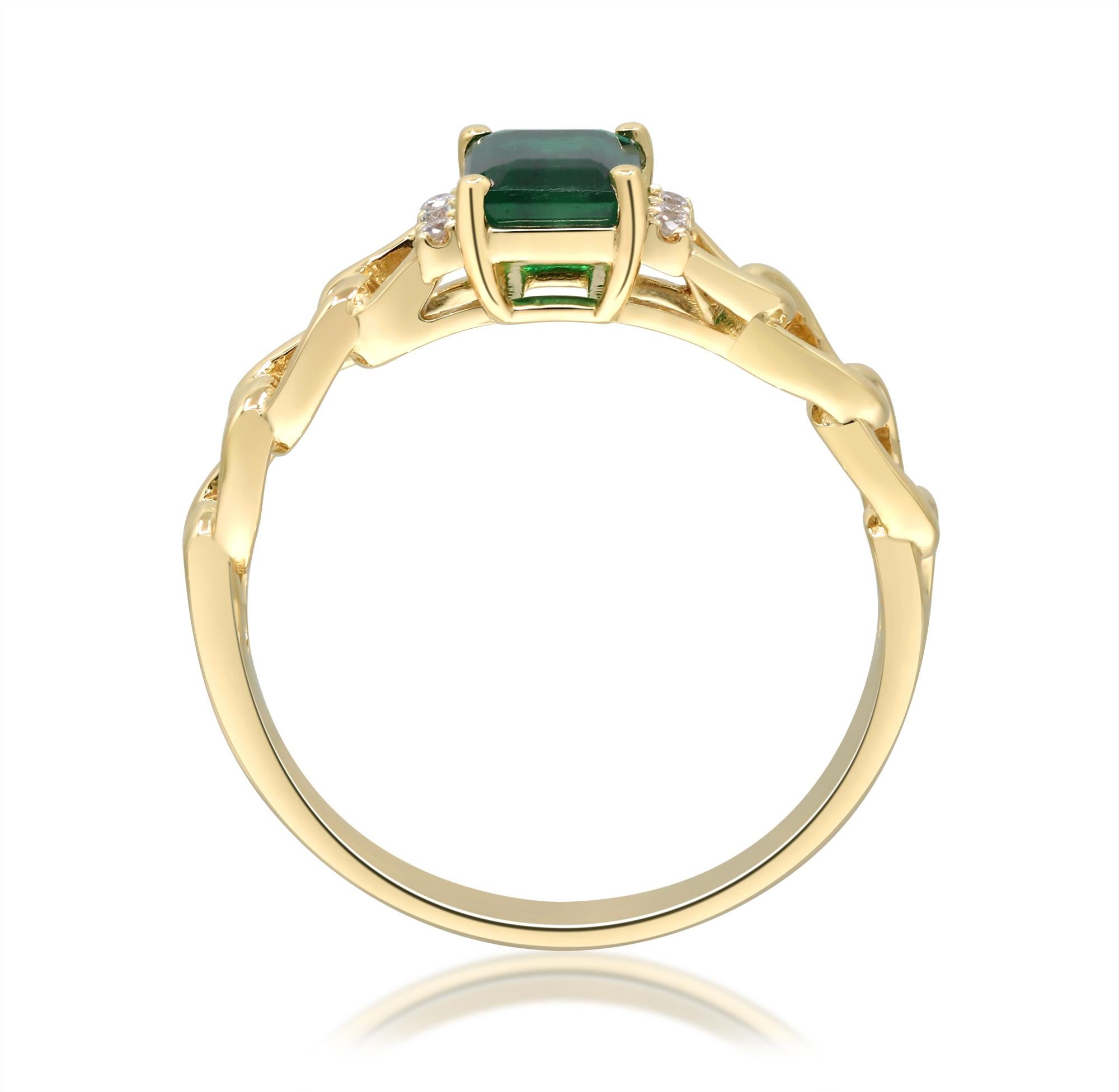 Emerald Cut Classic Emerald with Diamond Accents 14k Yellow Gold Ring For Women/Girls For Sale