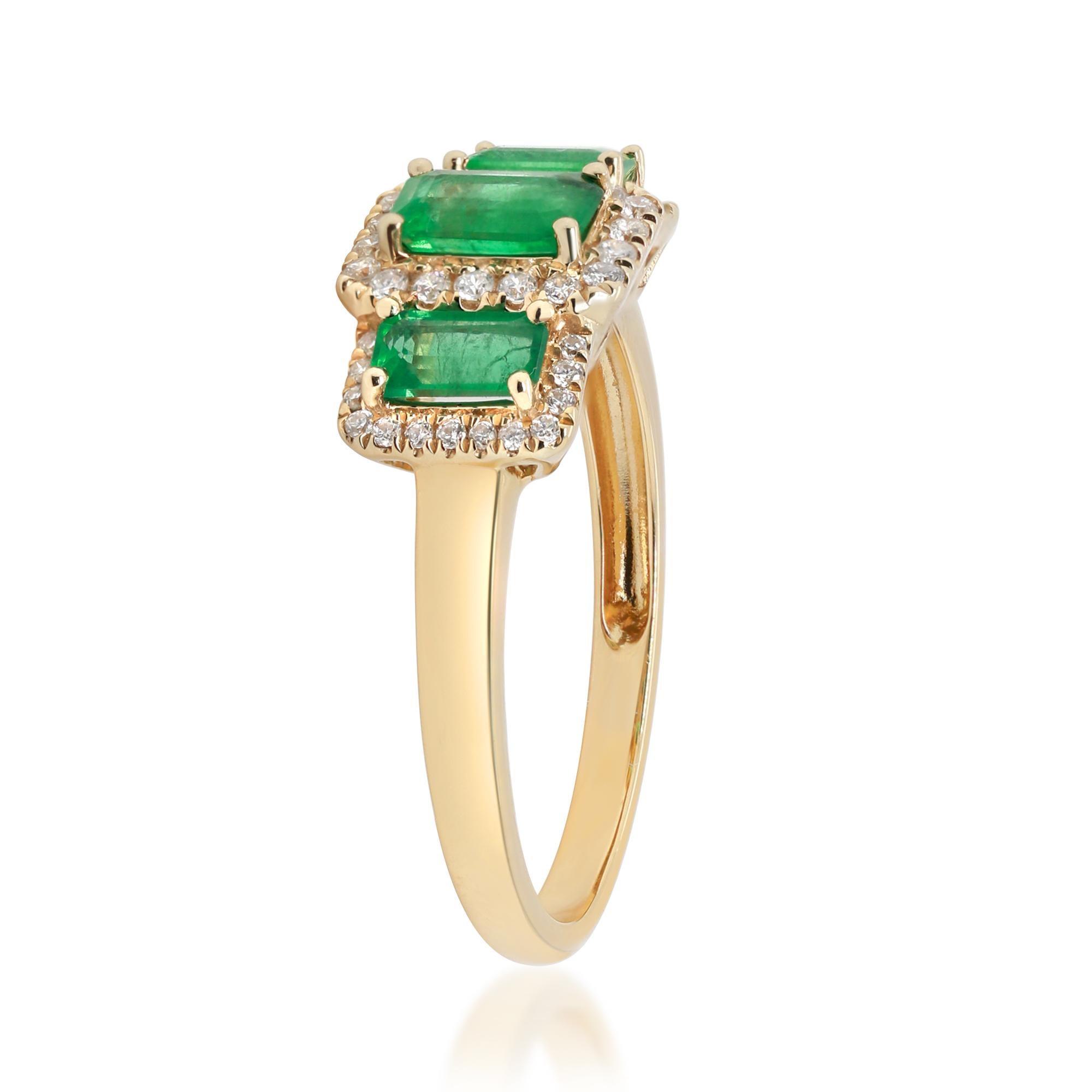 Taglio smeraldo Anello classico con smeraldo e accenti di diamante in oro giallo 14k per donna/ragazza in vendita
