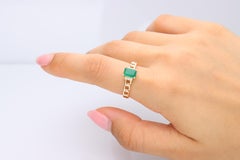 Classic Emerald with Diamond Accents 14k Yellow Gold Ring For Women/Girls