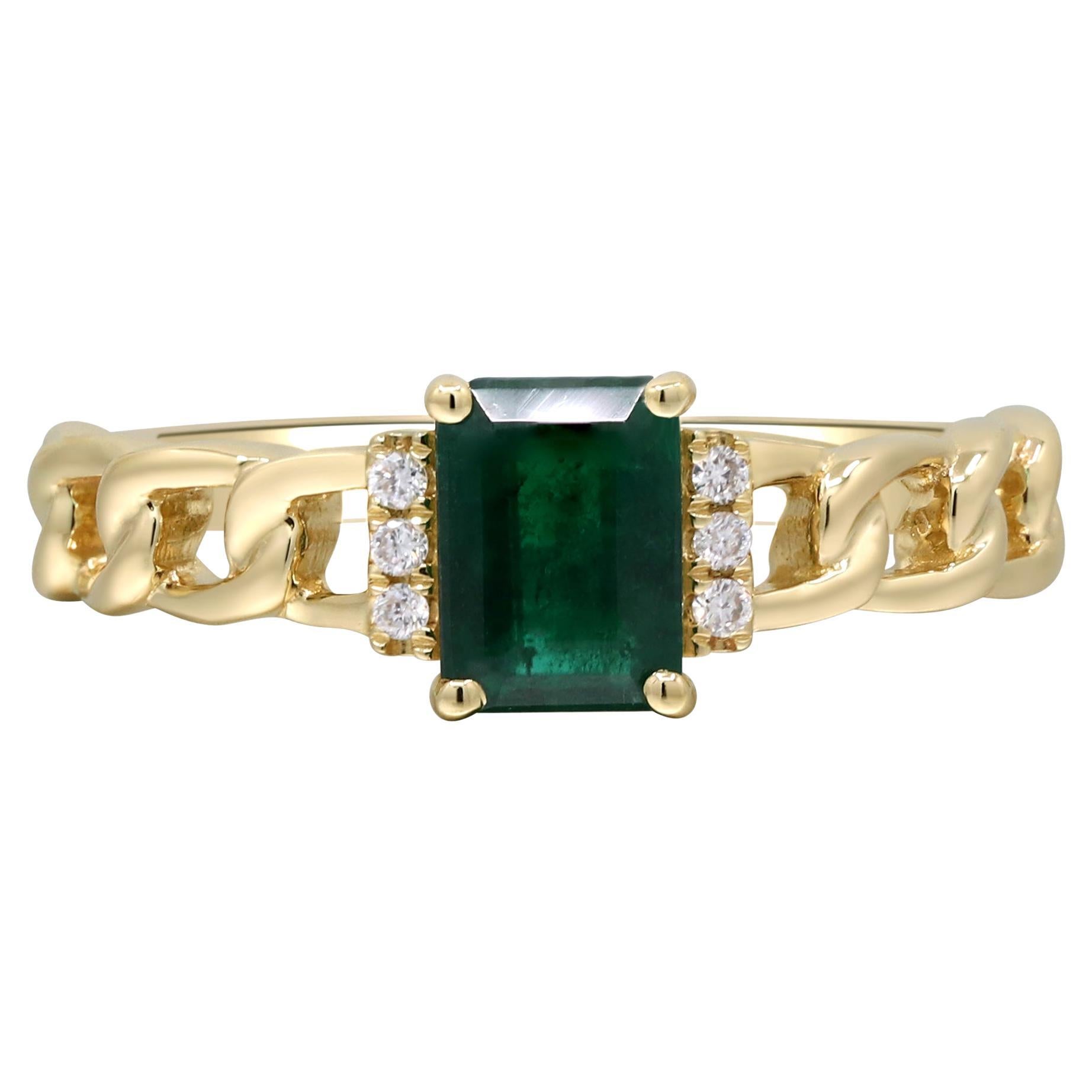 Classic Emerald with Diamond Accents 14k Yellow Gold Ring For Women/Girls For Sale