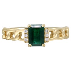 Classic Emerald with Diamond Accents 14k Yellow Gold Ring For Women/Girls