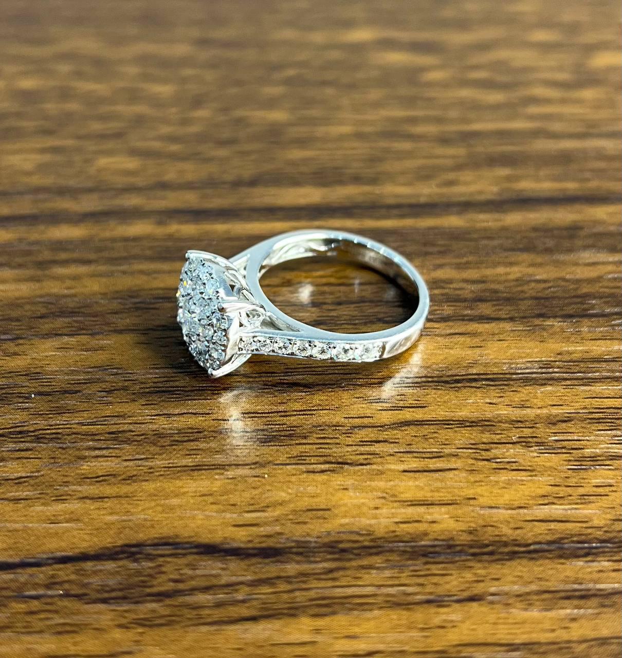 Classic Engagement Wedding Diamond Illusion Set Pave Cluster 14K White Gold Ring For Sale 7