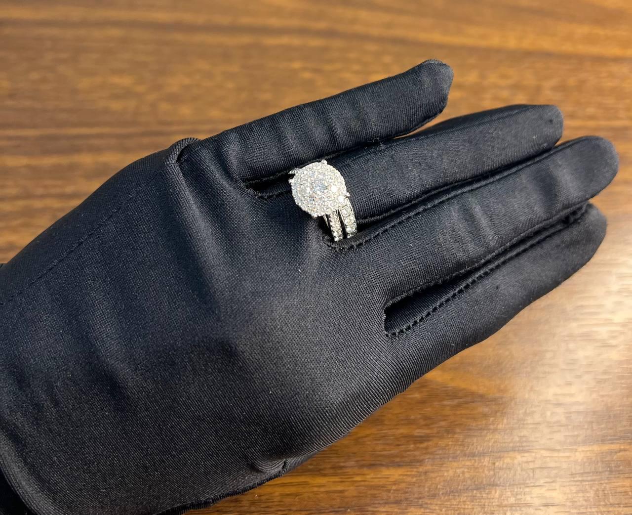 Classic Engagement Wedding Diamond Illusion Set Pave Cluster 14K White Gold Ring For Sale 8