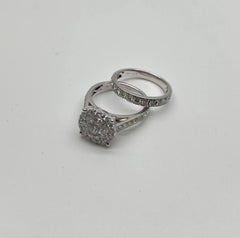 Classic Engagement Wedding Diamond Illusion Set Pave Cluster 14K White Gold Ring