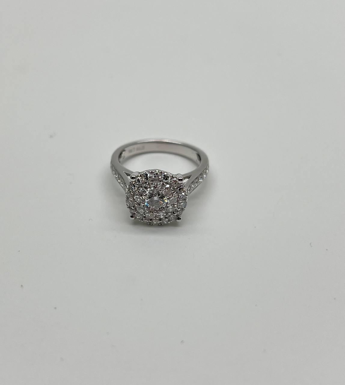 Brilliant Cut Classic Engagement Wedding Diamond Illusion Set Pave Cluster 14K White Gold Ring For Sale