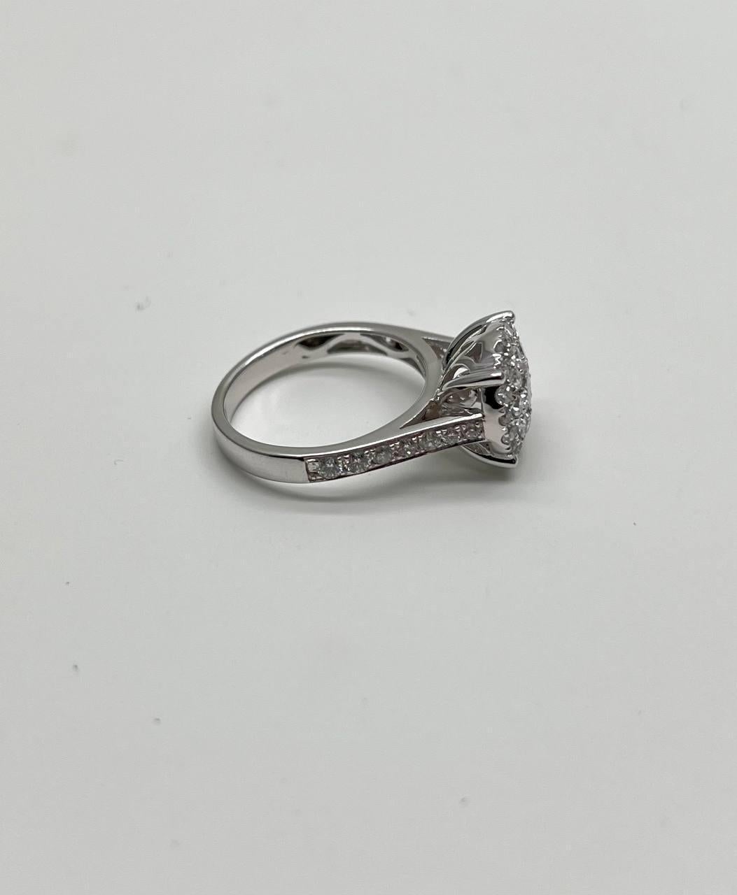 Classic Engagement Wedding Diamond Illusion Set Pave Cluster 14K White Gold Ring In New Condition For Sale In Oakton, VA