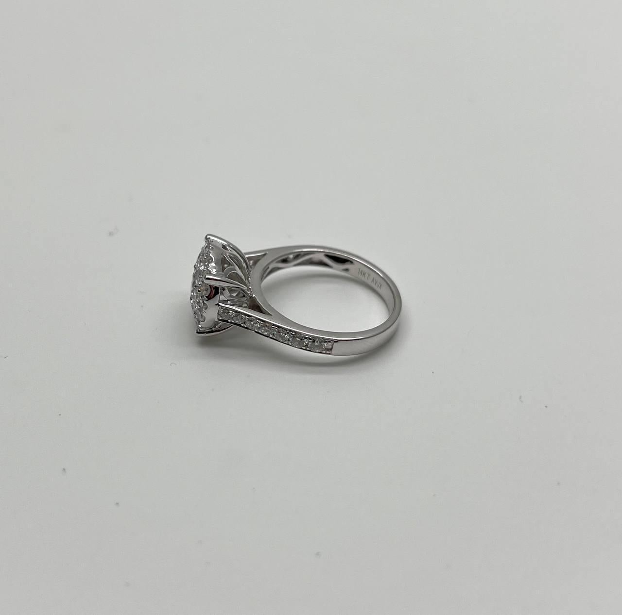Women's Classic Engagement Wedding Diamond Illusion Set Pave Cluster 14K White Gold Ring For Sale
