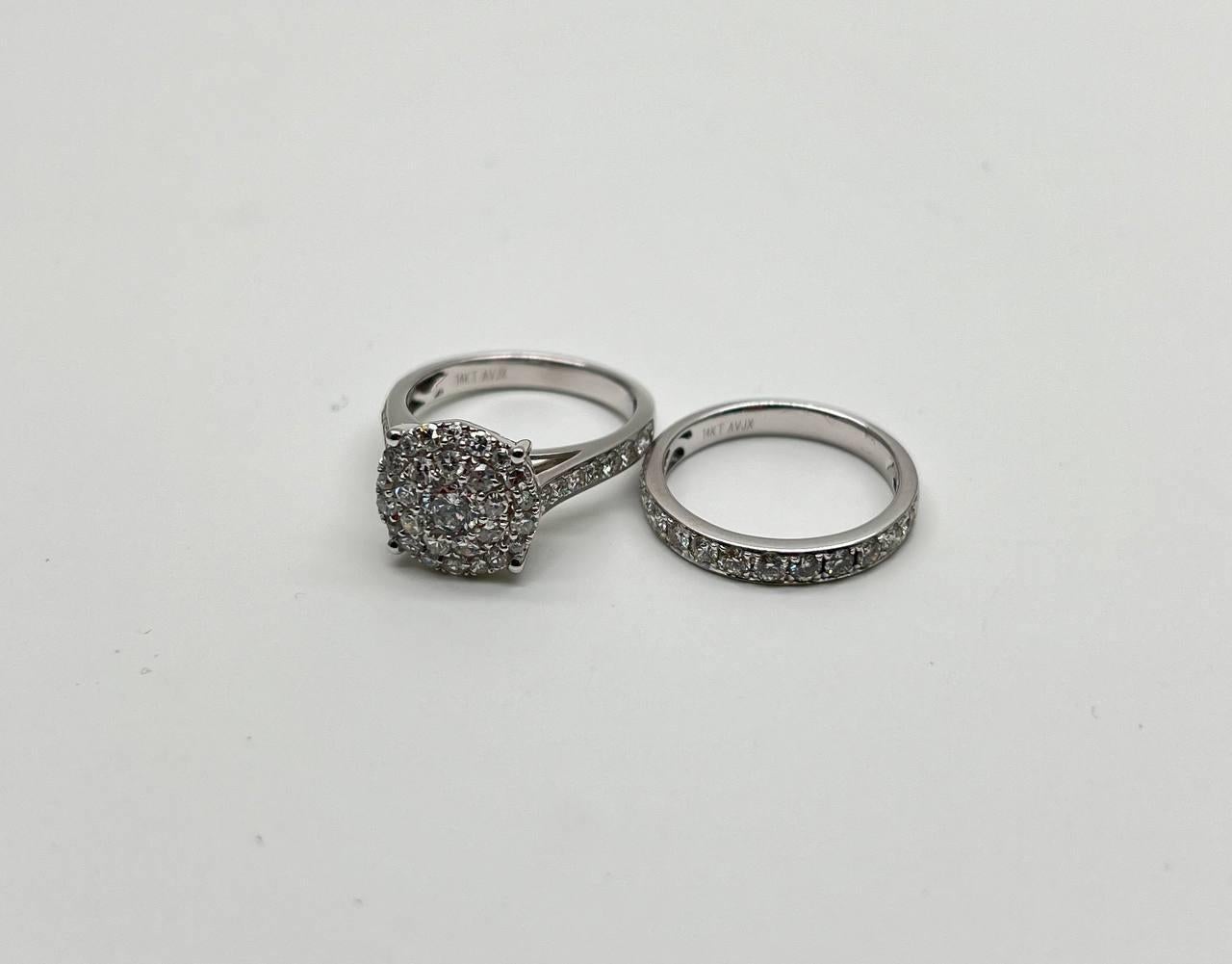 Classic Engagement Wedding Diamond Illusion Set Pave Cluster 14K White Gold Ring For Sale 1